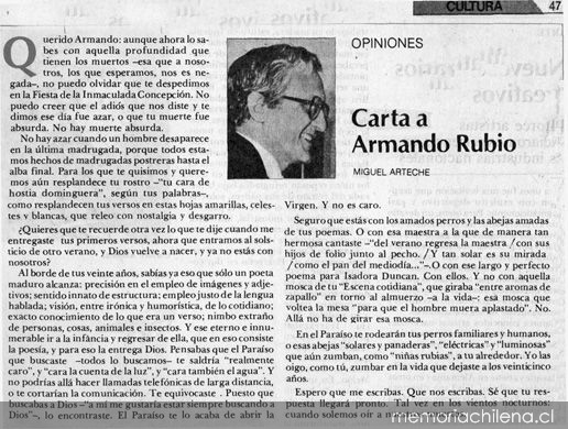 Carta a Armando Rubio