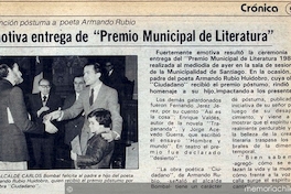 Emotiva entrega de "Premio Municipal de Literatura" : distinción póstuma a poeta Armando Rubio