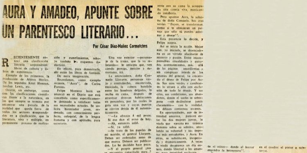 Aura y Amadeo, apunte sobre un parentesco literario...