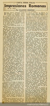 Impresiones Romanas: carta desde Italia