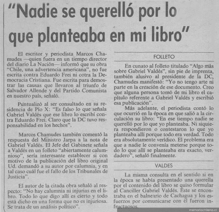 Nadie se querelló por lo que planteaba en mi libro