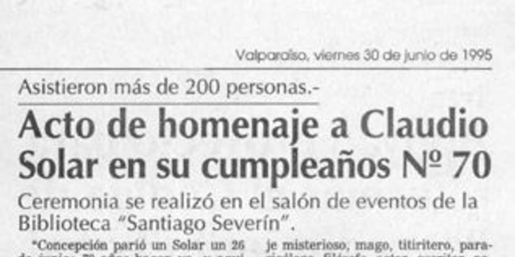 Acto de homenaje a Claudio Solar en su cumpleaños no. 70