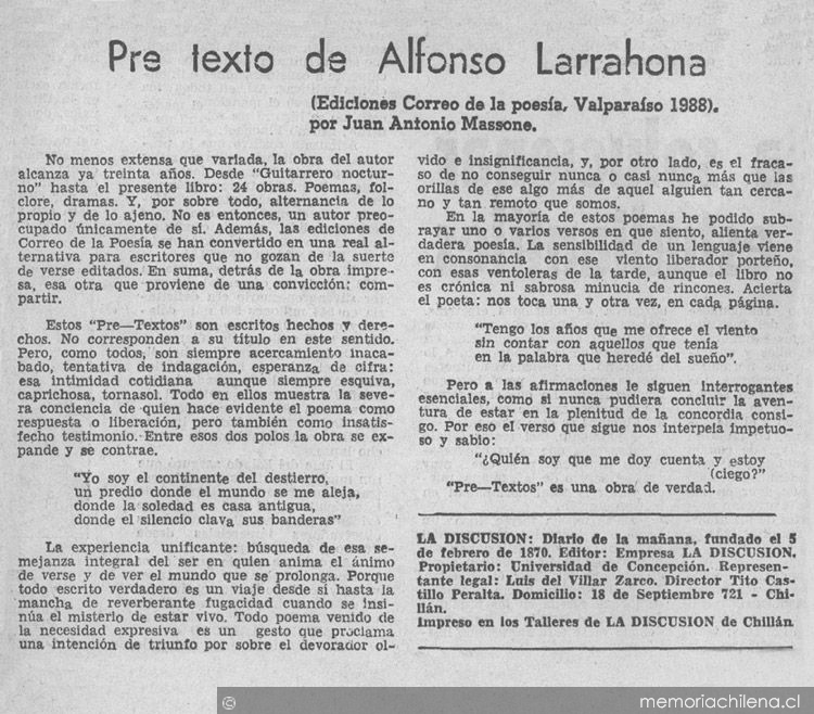 Pre texto de Alfonso Larrahona