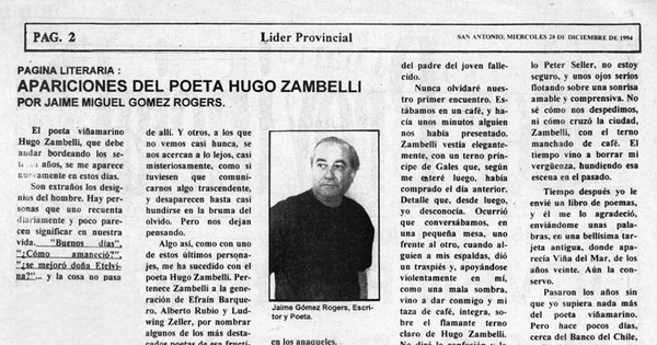 Apariciones del poeta Hugo Zambelli