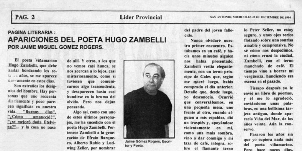 Apariciones del poeta Hugo Zambelli