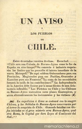 Un aviso a los pueblos de Chile. Están decretados vuestros destinos. Escuchad...