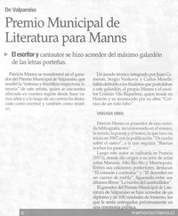 Premio Municipal de Literatura para Manns