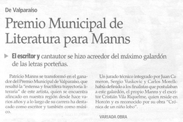 Premio Municipal de Literatura para Manns