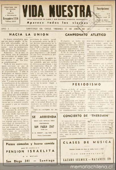 Vida Nuestra : año I, n° 2 del 17 de abril de 1931