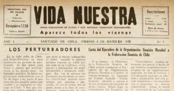 Vida Nuestra : año I, n° 5 del 8 de mayo de 1931