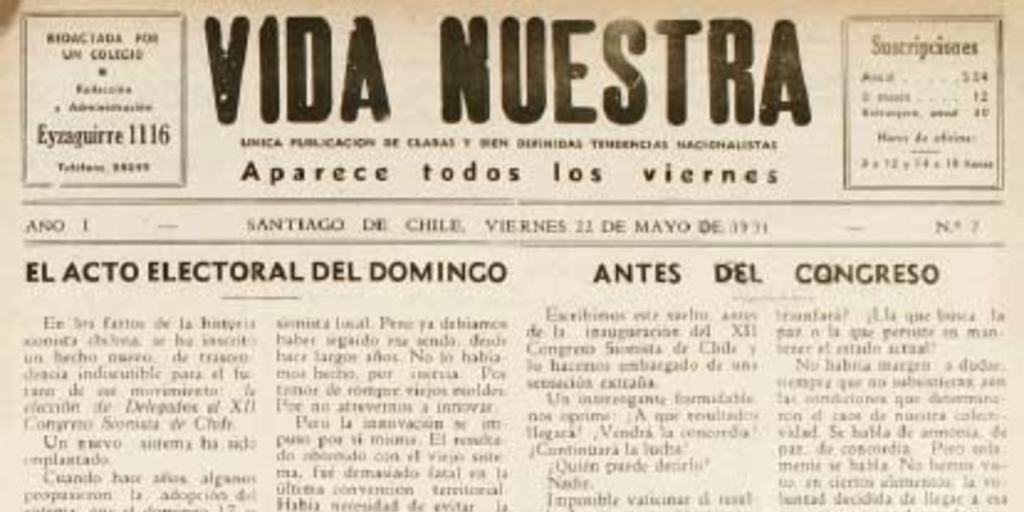 Vida Nuestra : año I, n° 7 del 22 de mayo de 1931