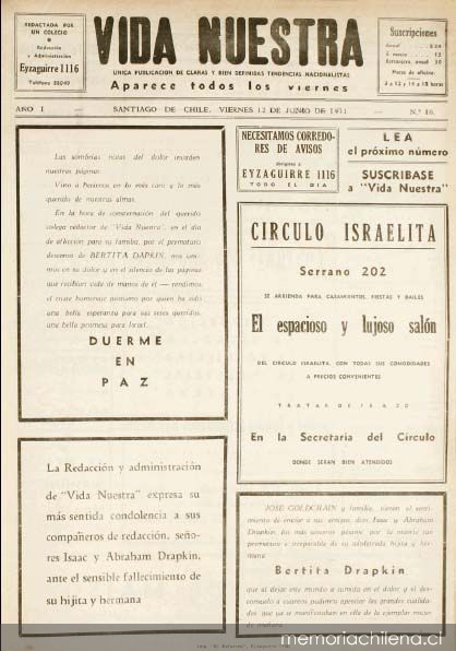 Vida Nuestra : año I, n° 10 del 12 de junio de 1931