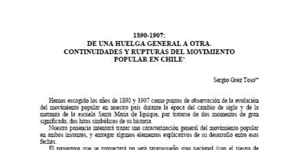 1890-1907 : de una huelga general a otra : continuidades y rupturas del movimiento popular en Chile