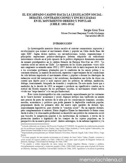 El escarpado camino hacia la legislación social: debates, contradicciones y encrucijadas en el movimiento obrero y popular (Chile: 1901-1924)