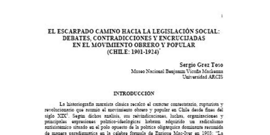 El escarpado camino hacia la legislación social: debates, contradicciones y encrucijadas en el movimiento obrero y popular (Chile: 1901-1924)