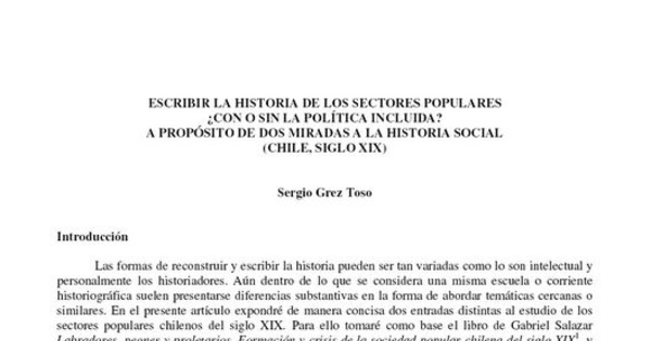 Escribir la historia de los sectores populares ¿Con o sin la política incluida? a propósito de dos miradas a la historia social (Chile, siglo XIX)