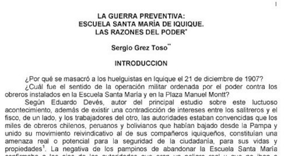 La guerra preventiva : Escuela Santa María de Iquique : las razones del poder