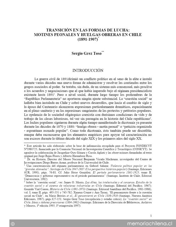 Transición en las formas de lucha: motines peonales y huelgas obreras en Chile (1891-1907)