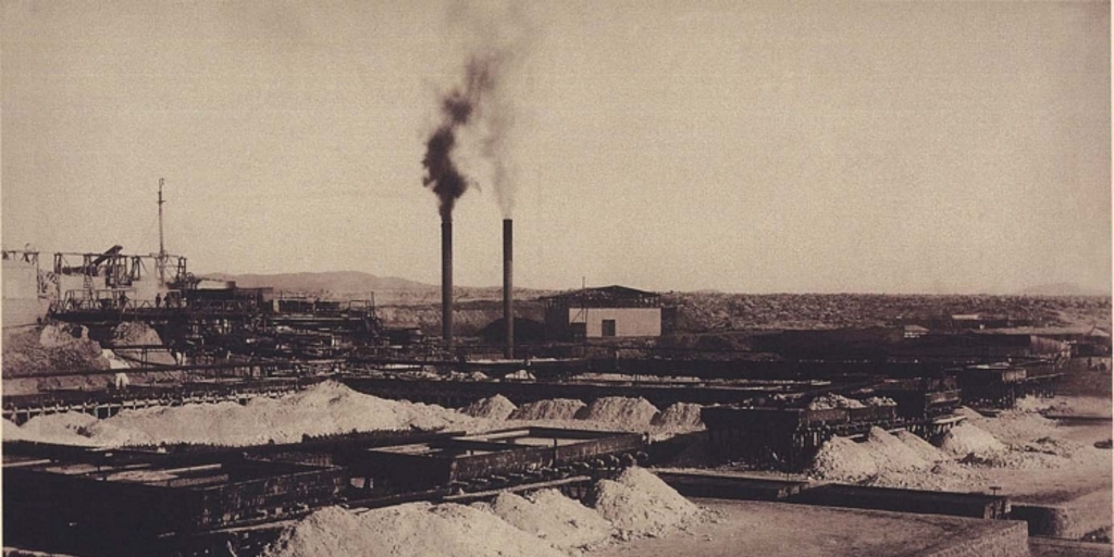 Vista general de la Oficina Salitrera Buen Retiro, Tarapacá, 1889