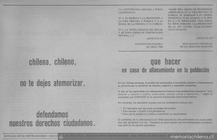 ¿Qué hacer en caso de allanamiento en la población?, 1978