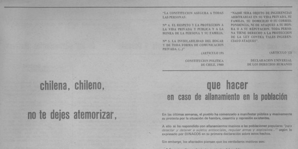 ¿Qué hacer en caso de allanamiento en la población?, 1978