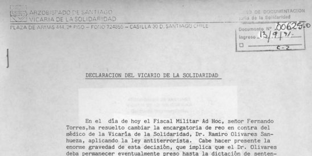 Declaración del Vicario de la Solidaridad