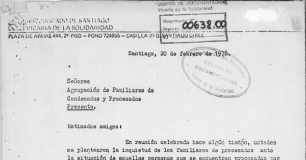 Señores Agrupación de Familiares de Condenados y Procesados [carta]