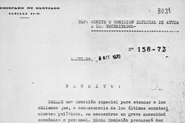 Decreto N° 158-73: Comité o Comisión Especial de Ayuda a los Necesitados, Santiago, 9 de octubre de 1973