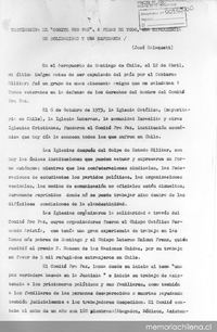 Testimonio: el "Comité Pro Paz": a pesar de todo, una experiencia de solidaridad y una esperanza, 21 de abril de 1976