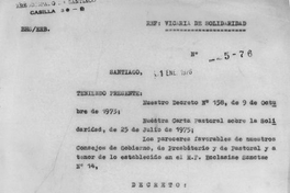 Decreto N° 158: Vicaría Episcopal de Solidaridad, Santiago, 1 de enero de 1975