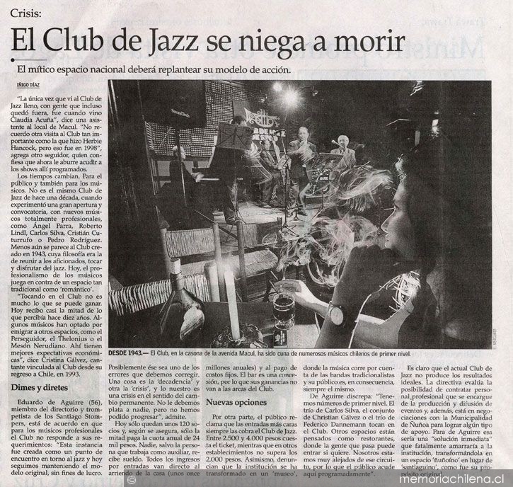 El Club de jazz se niega a morir : crisis - Memoria Chilena, Biblioteca  Nacional de Chile