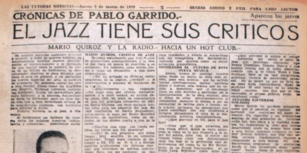 El jazz tiene sus críticos : Mario Quiroz y la radio hacia un hot club. Crónicas de Pablo Garrido