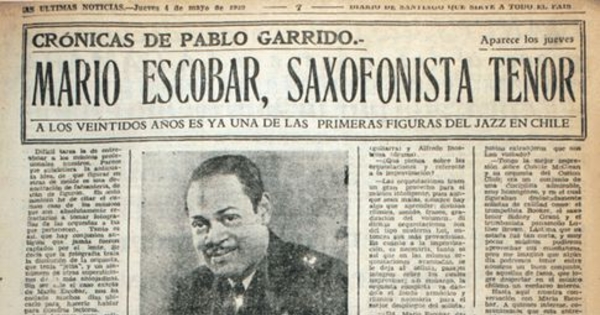 Mario Escobar, saxofonista tenor. Crónicas de Pablo Garrido