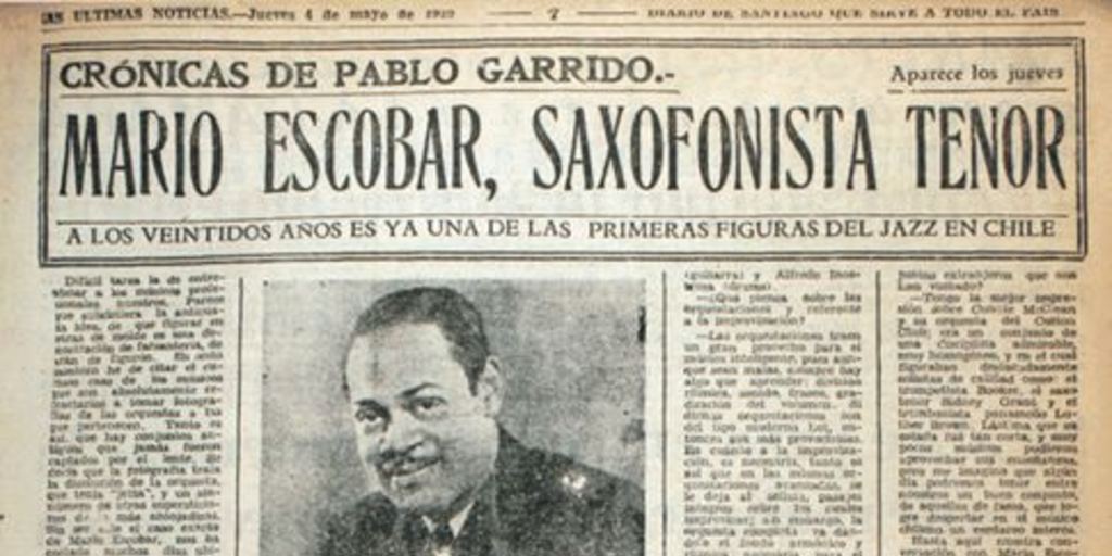 Mario Escobar, saxofonista tenor. Crónicas de Pablo Garrido