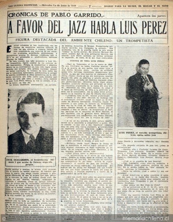 A favor del jazz habla Luis Pérez. Crónicas de Pablo Garrido