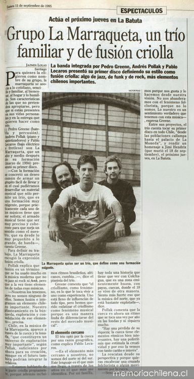 Grupo La Marraqueta, un trío familiar y de fusión criolla