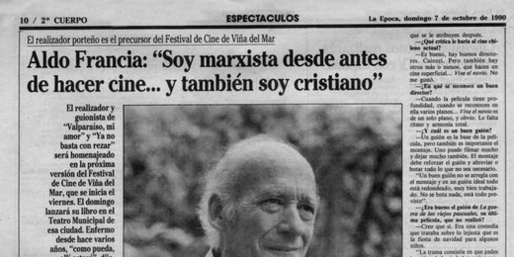 Aldo Francia : "Soy marxista desde antes de hacer cine -- y también soy cristiano"