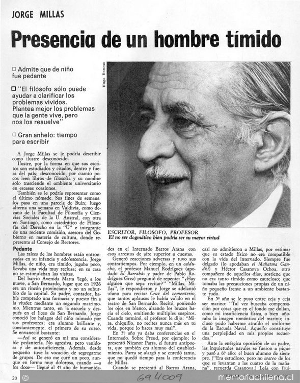 Jorge Millas: presencia de un hombre tímido