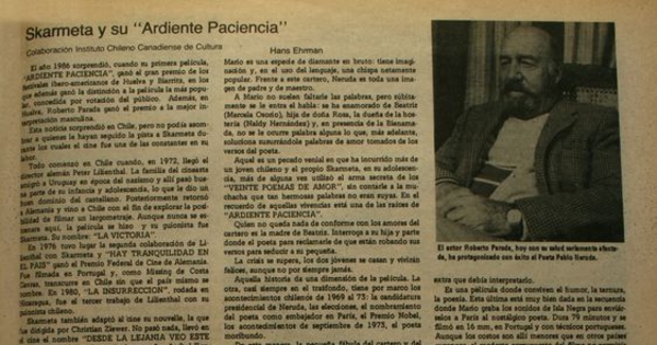 Skármeta y su "Ardiente paciencia"