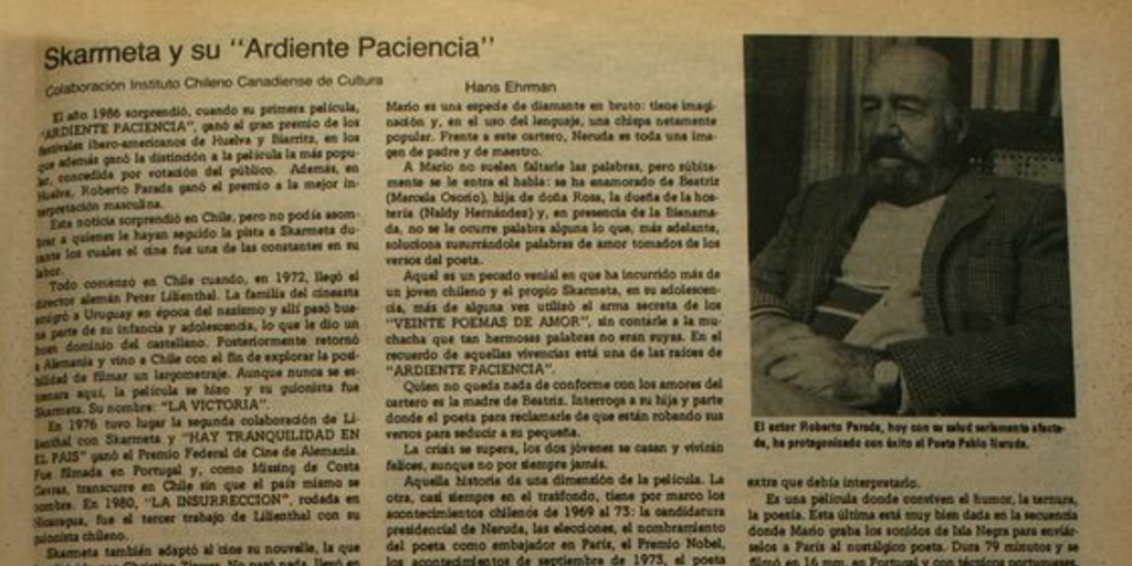 Skármeta y su "Ardiente paciencia"