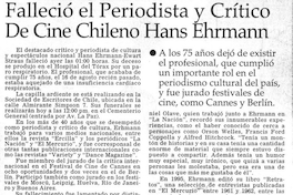 Falleció el periodista y crítico de cine chileno Hans Ehrmann