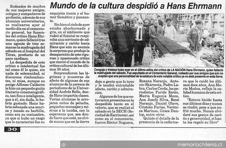 Mundo de la cultura despidió a Hans Ehrmann