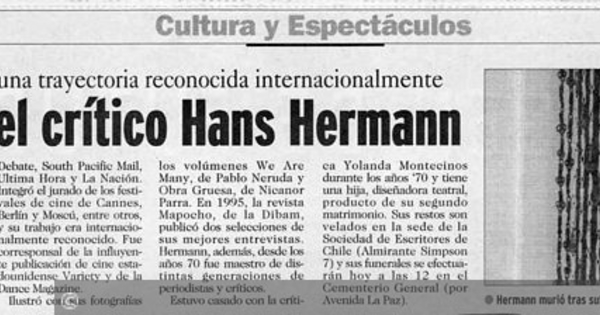 Falleció el crítico Hans Ehrmann