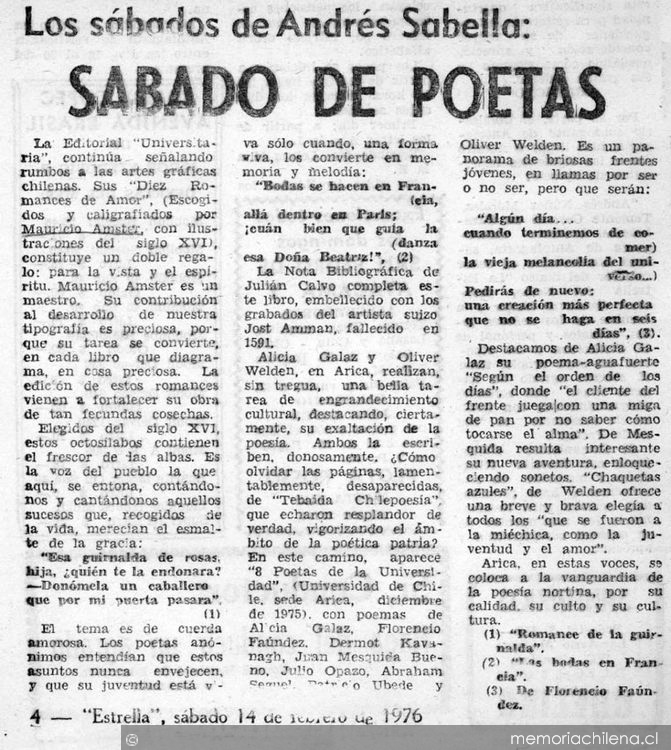 Los sábados de Andrés Sabella: Sábado de poetas