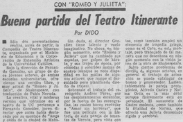Buena partida del Teatro Itinerante : con "Romeo y Julieta"