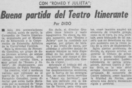 Buena partida del Teatro Itinerante : con "Romeo y Julieta"