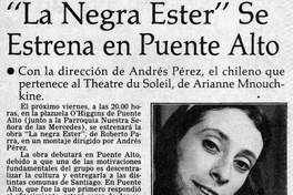 "La Negra Ester" se estrena en Puente Alto