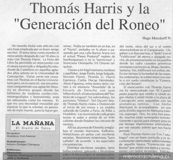 Tomás Harris y la "Generación del roneo"