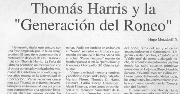 Tomás Harris y la "Generación del roneo"