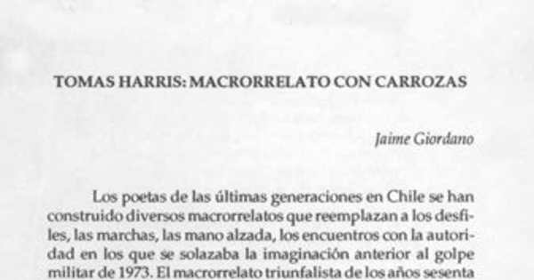 Tomás Harris, macrorrelato con carrozas